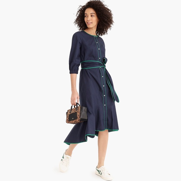 J Crew Tipped Cotton Poplin Dress 